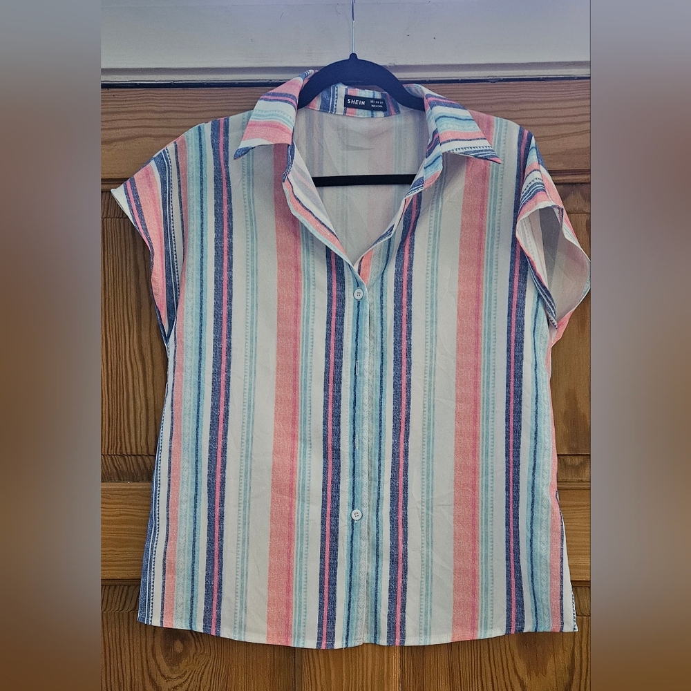 Pastel Striped Button Up Blouse Size Small.